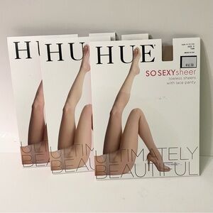 HUE So Sexy Sheer Toeless Sheers with Lace Panty Lot of 3 Size 3